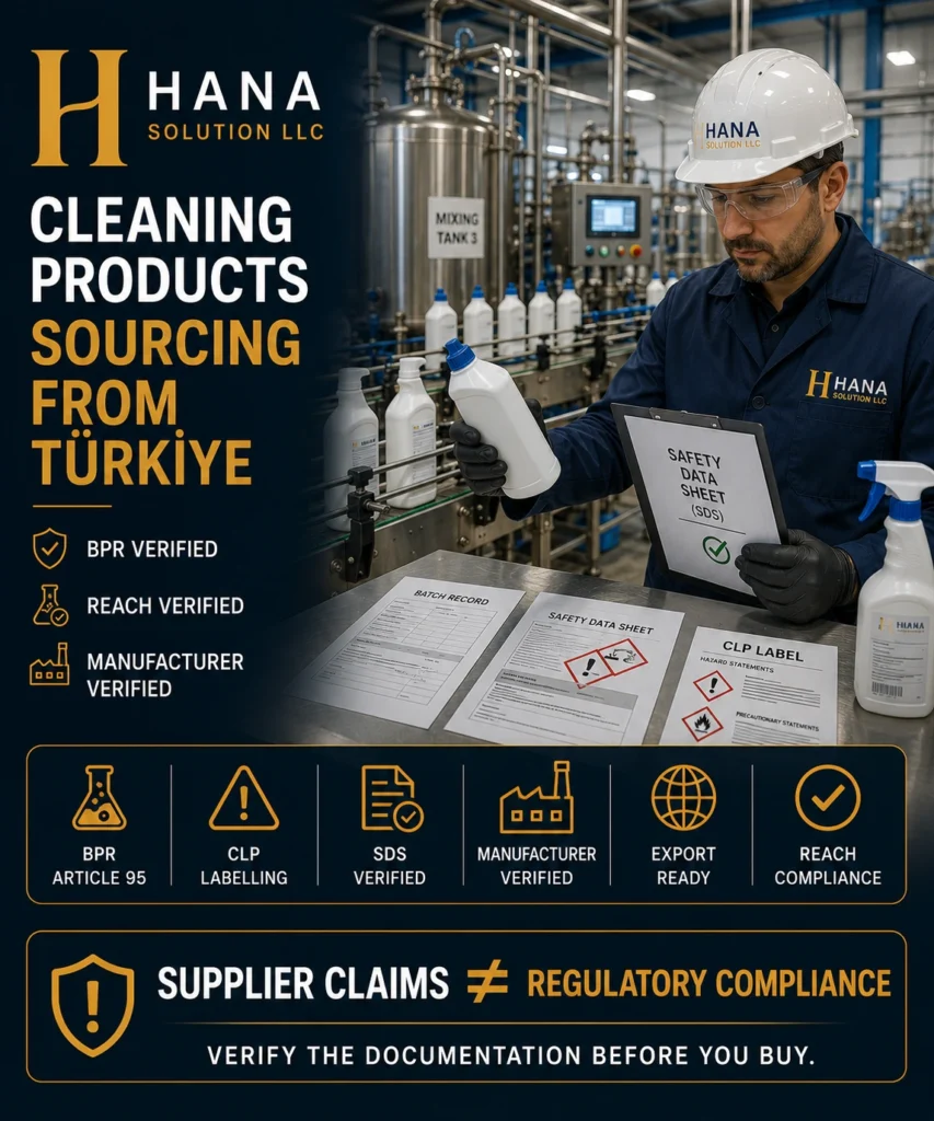 Cleaning products Turkey — BPR Article 95 and CLP labelling compliance verification before buyer-side supplier engagement