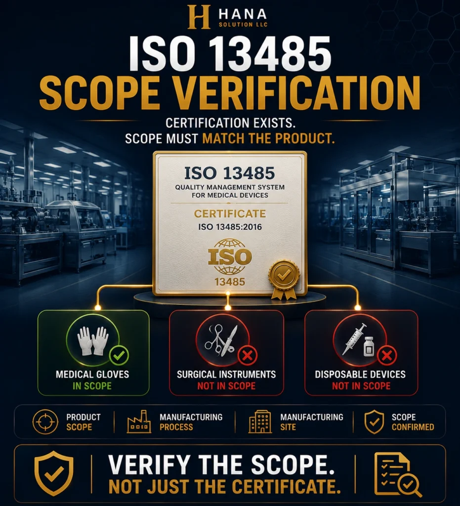 ISO 13485 scope verification Turkey — certificate scope and EU MDR compliance check before medical device sourcing