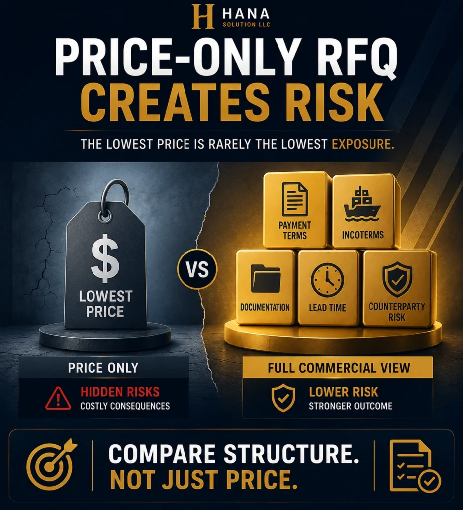Price-only RFQ comparison risk — structural benchmarking of payment terms, lead time and counterparty clarity beyond unit price