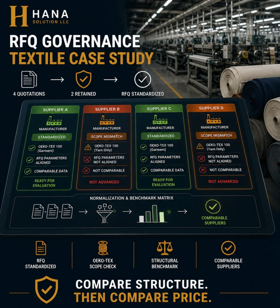 RFQ governance Turkey textile case study — OEKO-TEX scope validation and structural benchmarking before price comparison