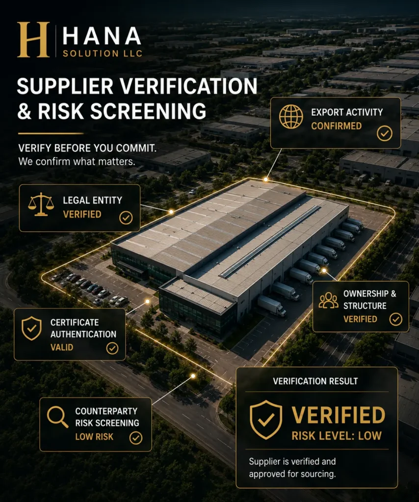 Supplier verification Turkey — four-gate risk screening process for legal, export, certification and counterparty validation