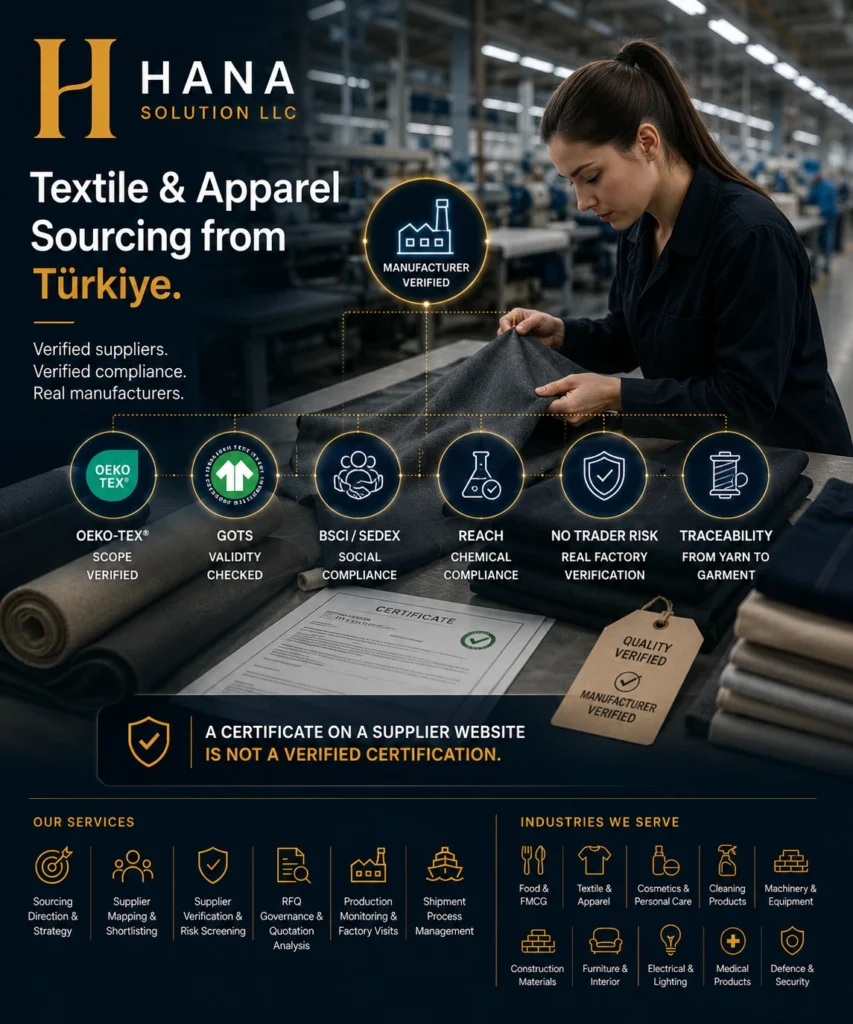 Textile manufacturers Turkey — OEKO-TEX scope and GOTS certificate verification before buyer-side supplier engagement