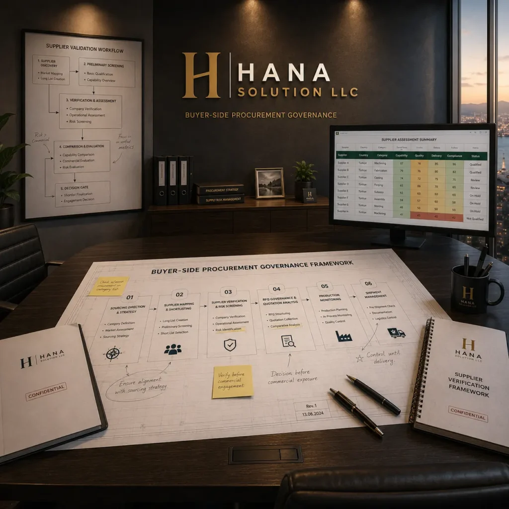 Turkey procurement consultant using a buyer-side procurement governance framework for supplier verification and sourcing decisions.