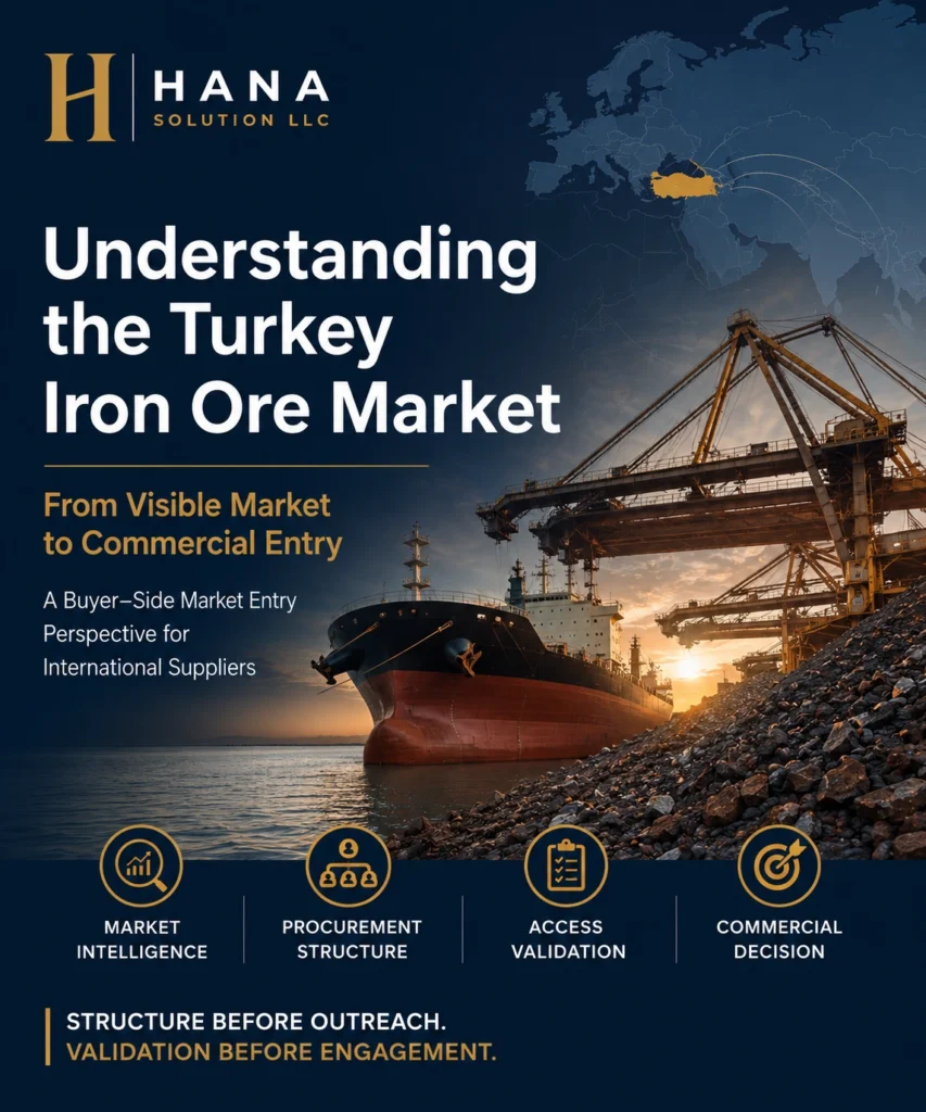 Turkey iron ore market illustrating demand concentration, buyer structure and procurement access for international suppliers entering the Turkish market.