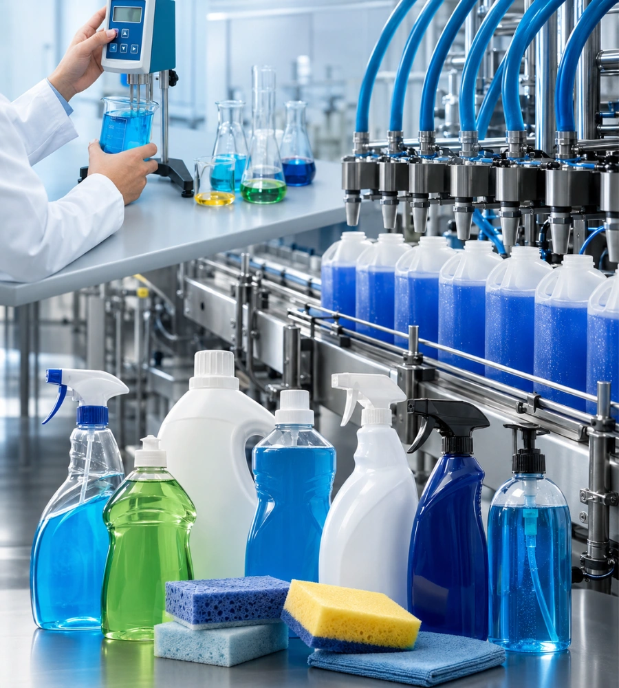 Cleaning products sourcing Turkey with formulation checks, filling line and unbranded packaging