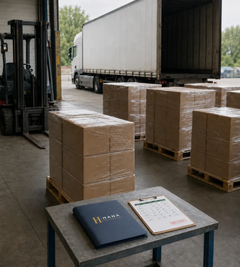 Shipment Coordination Turkey with packed cargo, readiness documents and a collection vehicle before loading