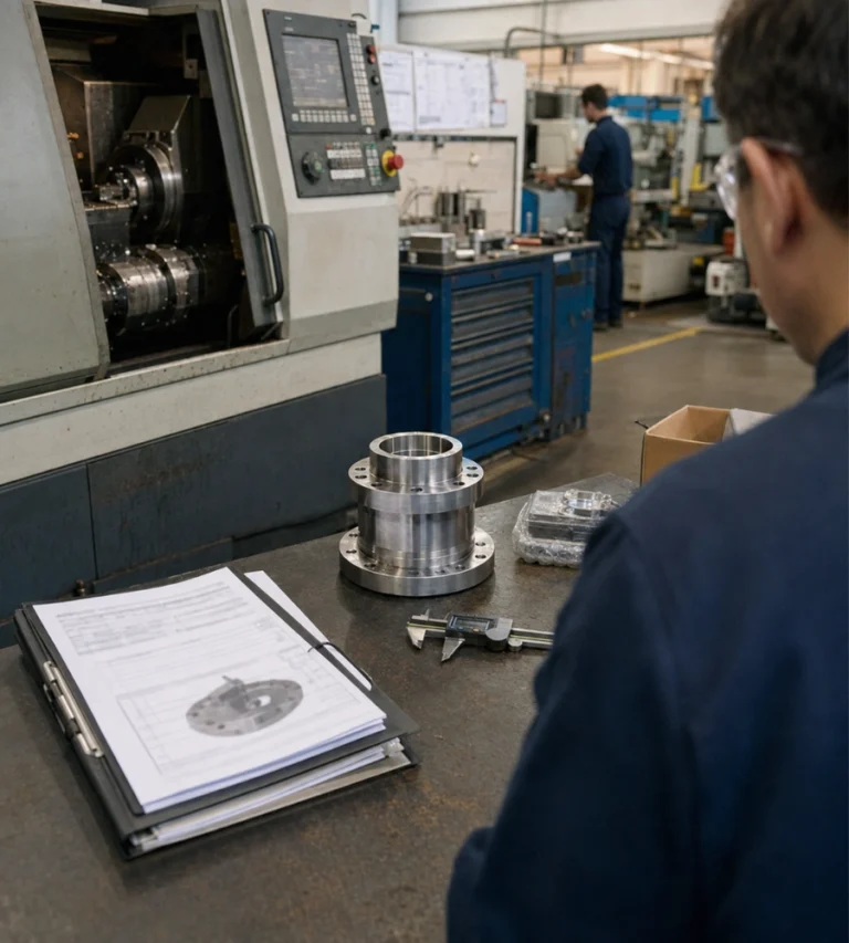 Supplier verification Turkey comparing production evidence with a manufactured component at a factory